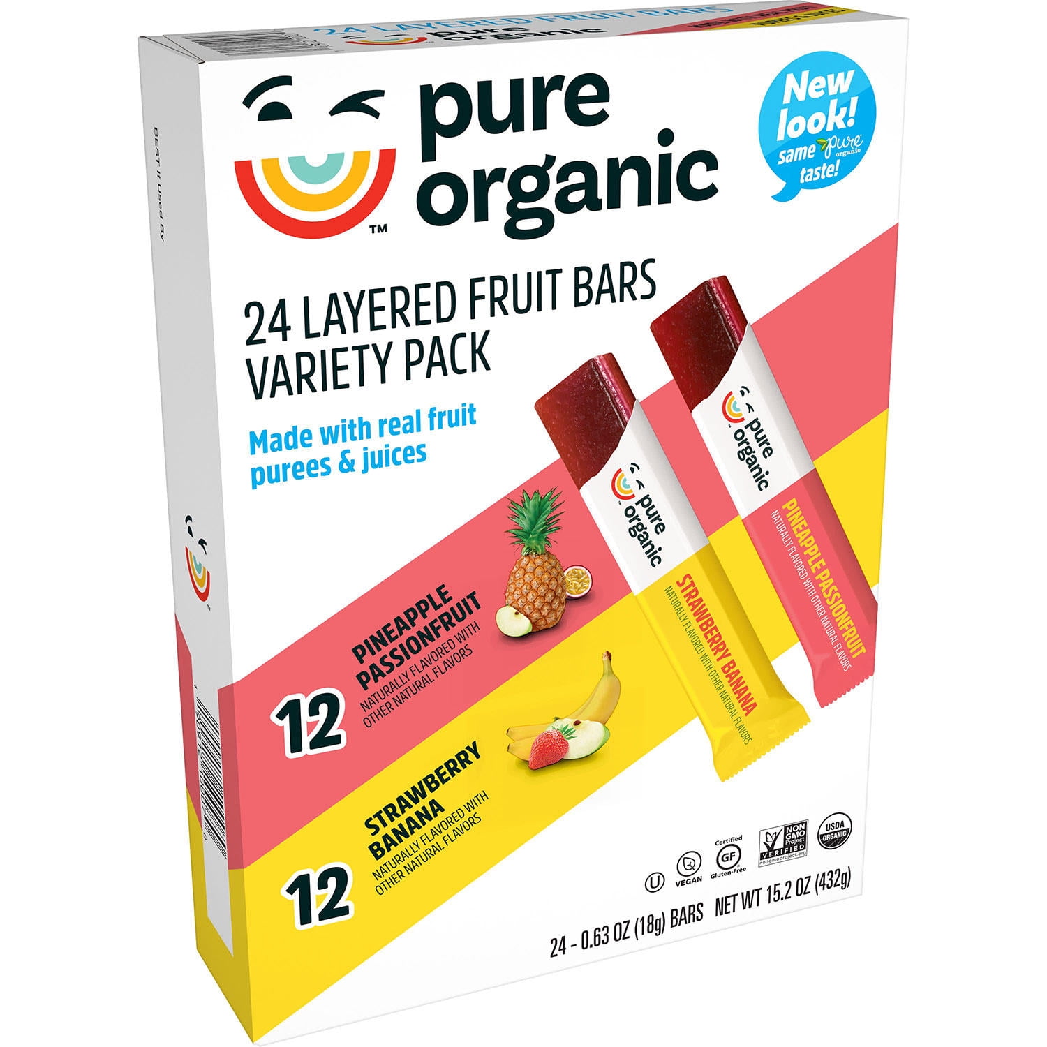 Pure Organic Layered Fruit Bars, Variety Pack (0.63 Oz., 24 Ct