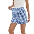 thumbnail image 6 of Garbnen Plaid Shorts Women Elastic Waist Wide Leg Summer Shorts for Women Beach Vacation Color Block Baggy Lightweight Outdoor Womans Shorts with Pockets Blue S, 6 of 6