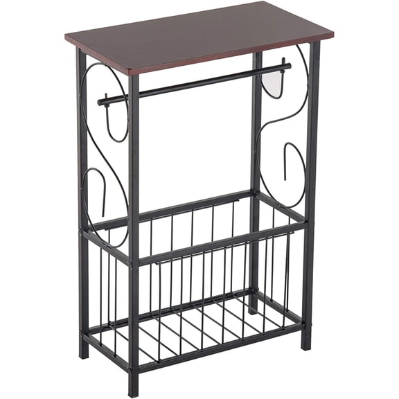 Side Table with Storage Shelves for Small Station - Living Room End Table Industrial Retro Nightstand Sofa Table, Brown, 14.6 x 8 x 21.3 inch