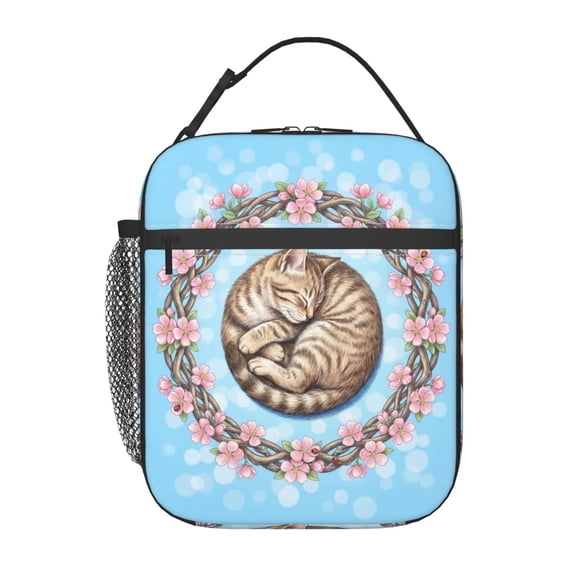 Cute Cat Lunch Box Insulated Lunch Bag For Women Men Reusable Insulated Lunch Box With Side Pocket Cooler Tote Bag Lunchbox For School Work Picnic Hiking