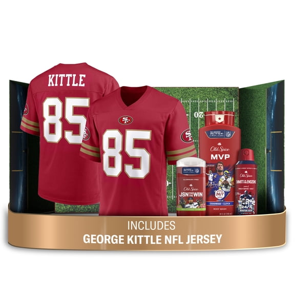 Old Spice x NFL Ultimate Collector's Edition Gift Pack for Men, with Authentic George Kittle Jersey, Deodorant, Body Wash, Body Spray, 4 Pack Gift Box for Him