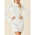 thumbnail image 4 of Liacowi Women's Bodycon Mini Dress Long Flare Sleeve Solid Color Pleated Dress, 4 of 9