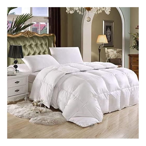 Luxurious Twin/Twin Extra Long Goose Down Comforter, 600 Thread Count 100% Egyptian Cotton Cover, 65 oz Fill Weight, 750 Fill Power, Twin/Twin XL, Solid White Color