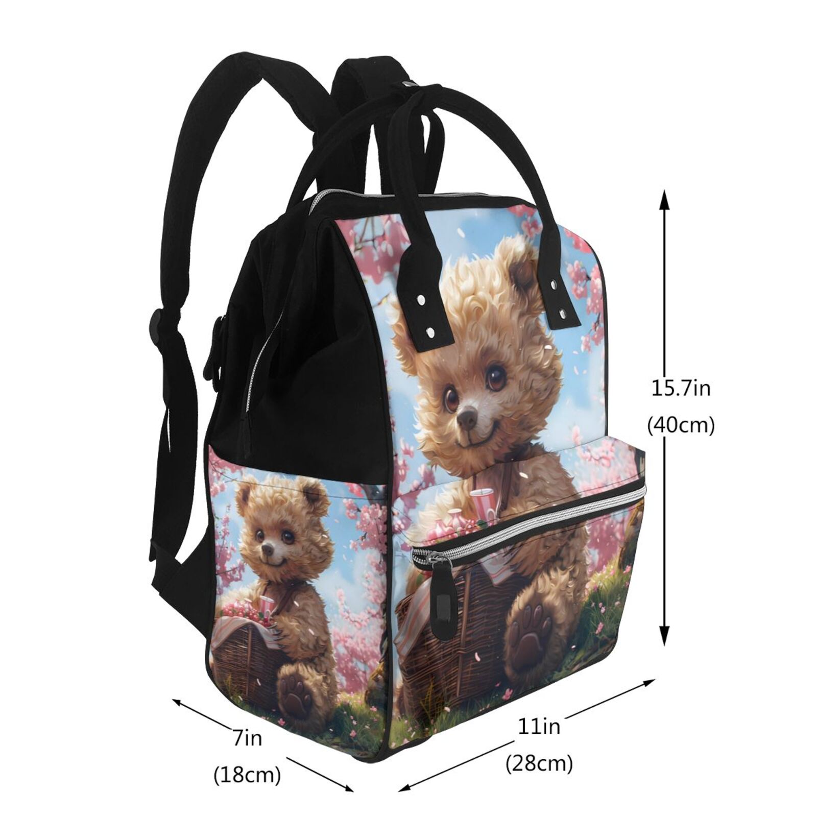 Fuzoiu Romantic Floral Bear Print Diaper Bag Backpack,Baby Essentials Travel Tote,Multi function Waterproof Diaper Bag, Travel Essentials Baby Bag - Unisex