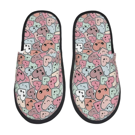 Balery Cartoon Hearts Slient Indoor Furry Fleece Comfort House Shoes Soft Non-Slip Home Shoes Cotton slippers House Slippers-- Medium