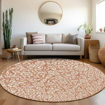 Addison Rugs Chantille Indoor/Outdoor Traditional Damask Coral Washable Round Rug, 8' x 8'