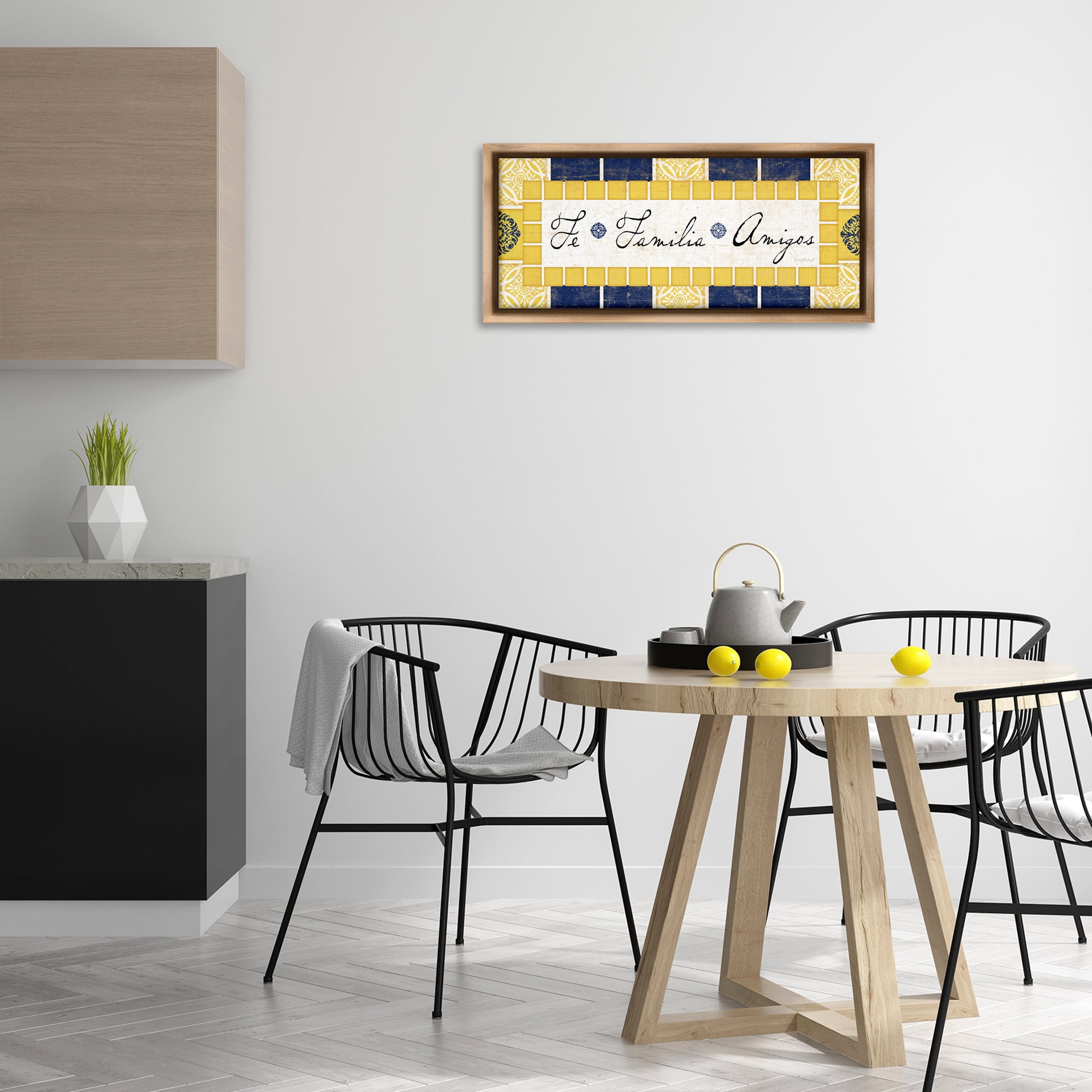Stupell Industries Fe, Familia y Amigos Inspirational Quotes & Sayings Painting Brown Floater Framed Art Print Wall Art, 31 x 14