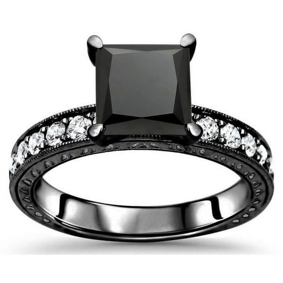 Dreamofdazzles Jewels 2.10Ct Princess Cut Black Diamond Engagement Wedding Band Ring 14K Black Gold Plated 925 Sterling Silver For Women's -5.5
