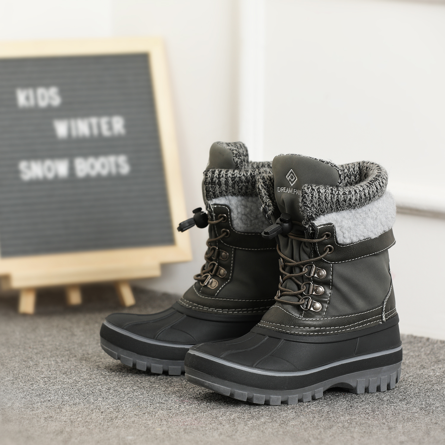 Dream Pairs Kids Winter Snow Boots Black/Grey photo 6