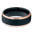 thumbnail image 2 of Tungsten Wedding Band Black Brushed Hammered Tungsten Rose Gold Edges Men & Women Comfort Fit, 2 of 3