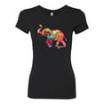 thumbnail image 2 of Wild Bobby, Colorful Walking Good Luck Elephant Animal Lover Womens Slim Fit Junior Tee, Black, Small, 2 of 3
