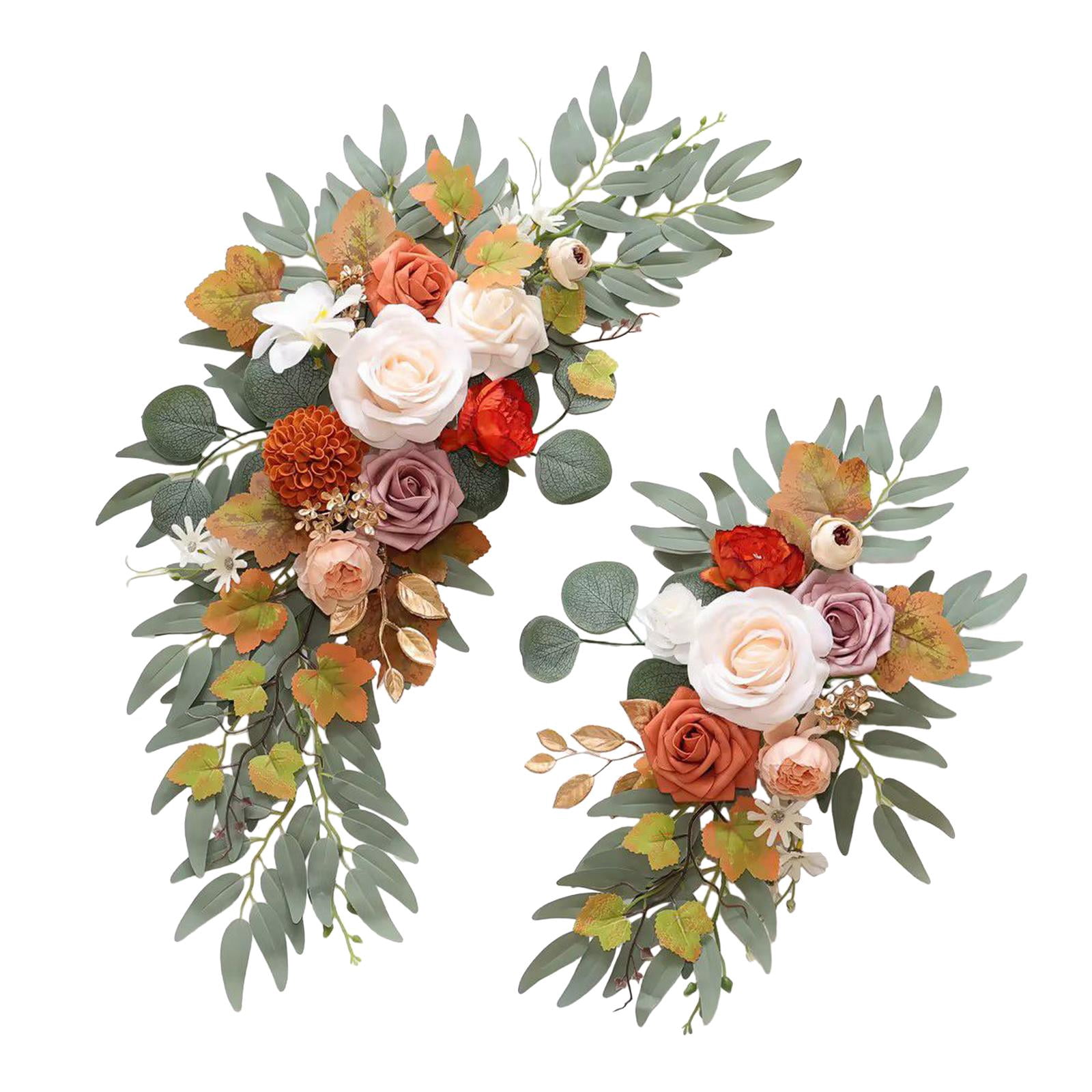GUOOL 2 Pieces Wedding Arch Flowers Welcome Sign Decoration Corner Flowers Artificial Flowers for Ceremony Birthday Window Ornament Orange
