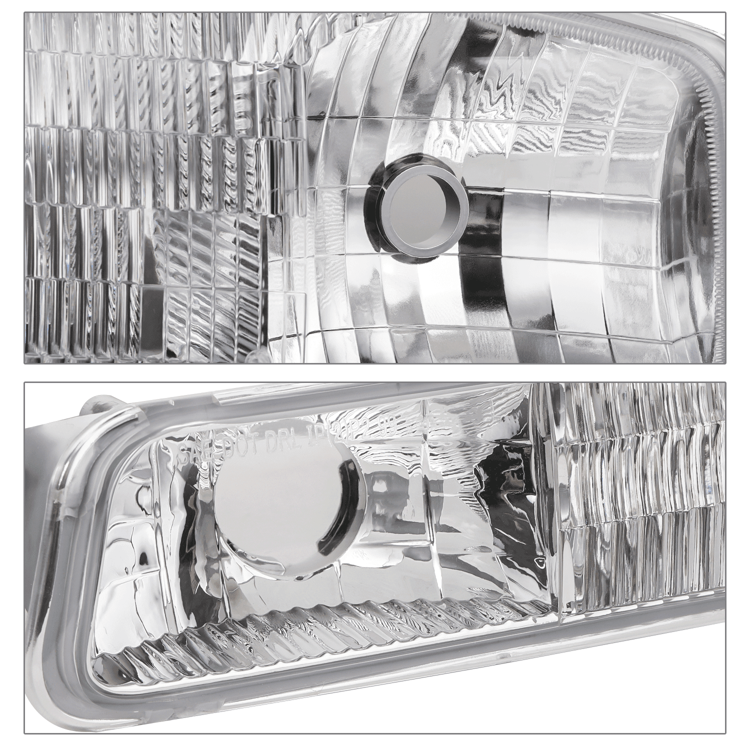 M-AUTO Headlights Assembly Replacement for 1999-2007 GMC Sierra Pickup, Chrome Housing Crystal Clear Lens Amber Reflector