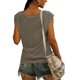 thumbnail image 3 of Camiseta con cuello en V para mujer, chaleco informal con manga casquillo, blusa holgada sólida, camisetas sin mangas, color marrón/S, 3 of 5