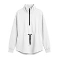 thumbnail image 6 of Women's Adjustable Drawstring Waist Sweatshirt Oversized Half Zip Stand Collar Long Sleeve Tunic Tops Loose Fit Casual Pullover Jackets White, 6 of 7