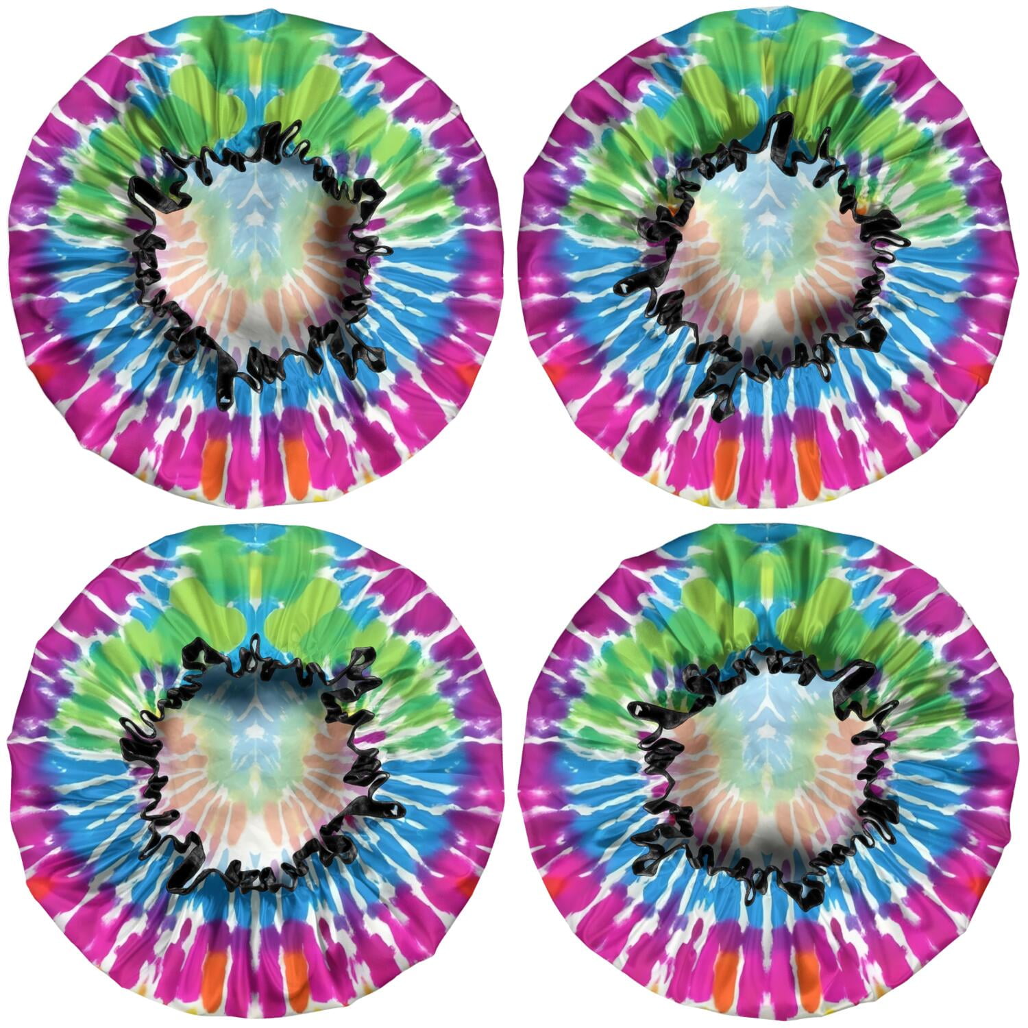 Shower Caps,Colorful Rainbow Tie Dye Spiral Pattern Waterproof Shower Cap for Women 4 Pieces,Double Reusable Hair Cover for Shower PEVA Elastic Stretch Hem