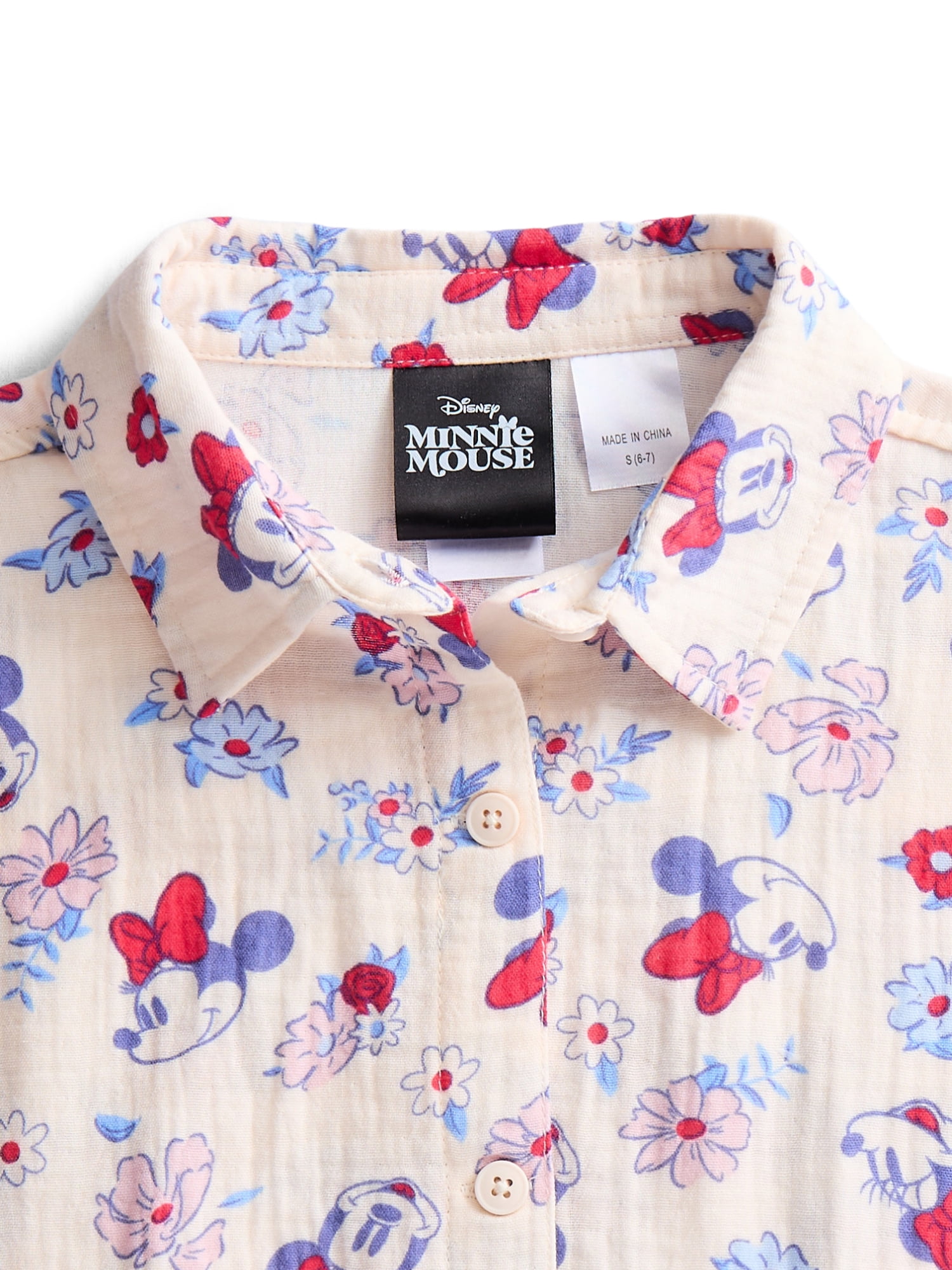 Disney Minnie Mouse Girls Printed Button Up Shirt, Sizes 4-16