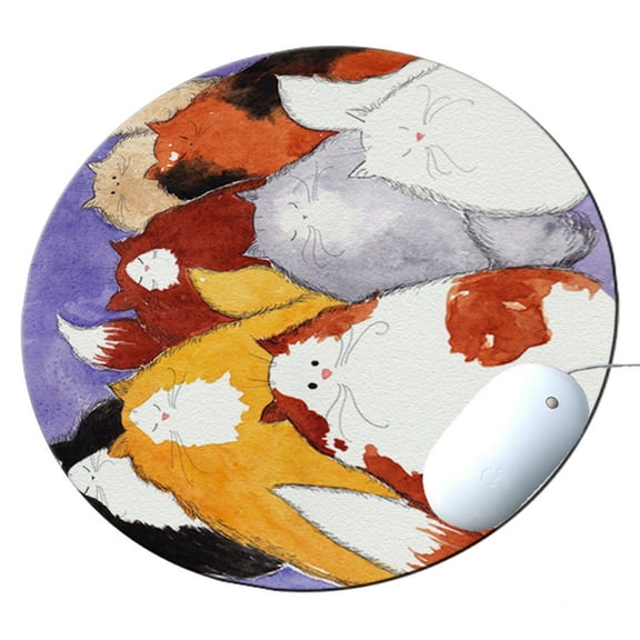 KuzmarK Round Mousepad / Hot Pad / Trivet - Eight Colorful Maine Coon Kitties Abstract Cat Art by Denise Every