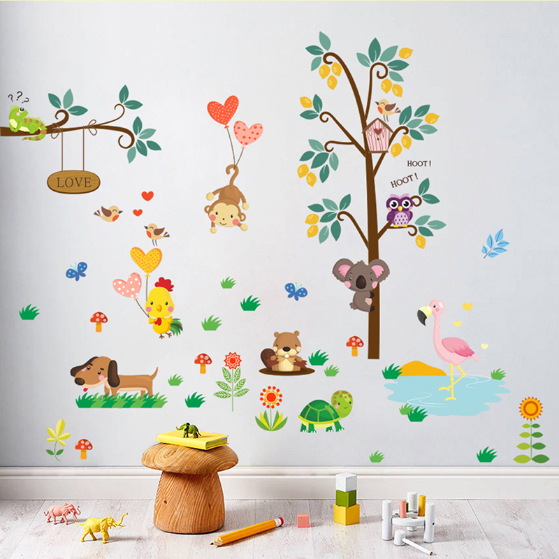 Owl Animal Wall Sticker Jungle Zoo Tree Nursery Baby Kids Room Decal Mural Pvc Walmart Com Walmart Com