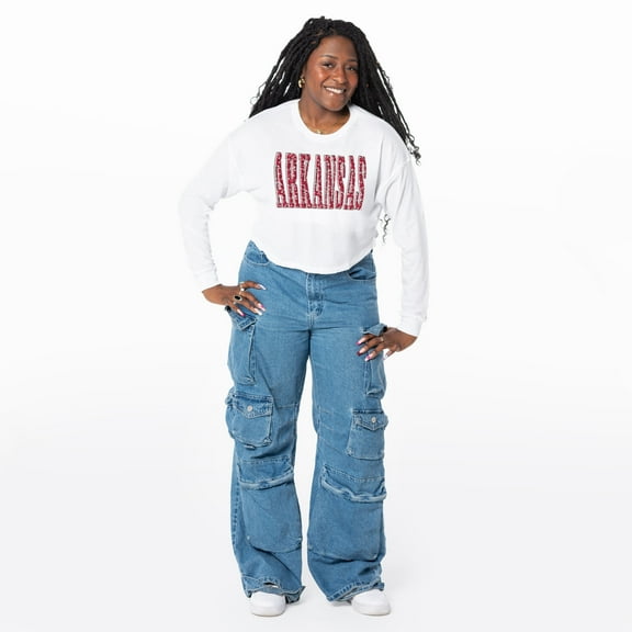 Women's ZooZatz White Arkansas Razorbacks Cropped Long Sleeve T-Shirt