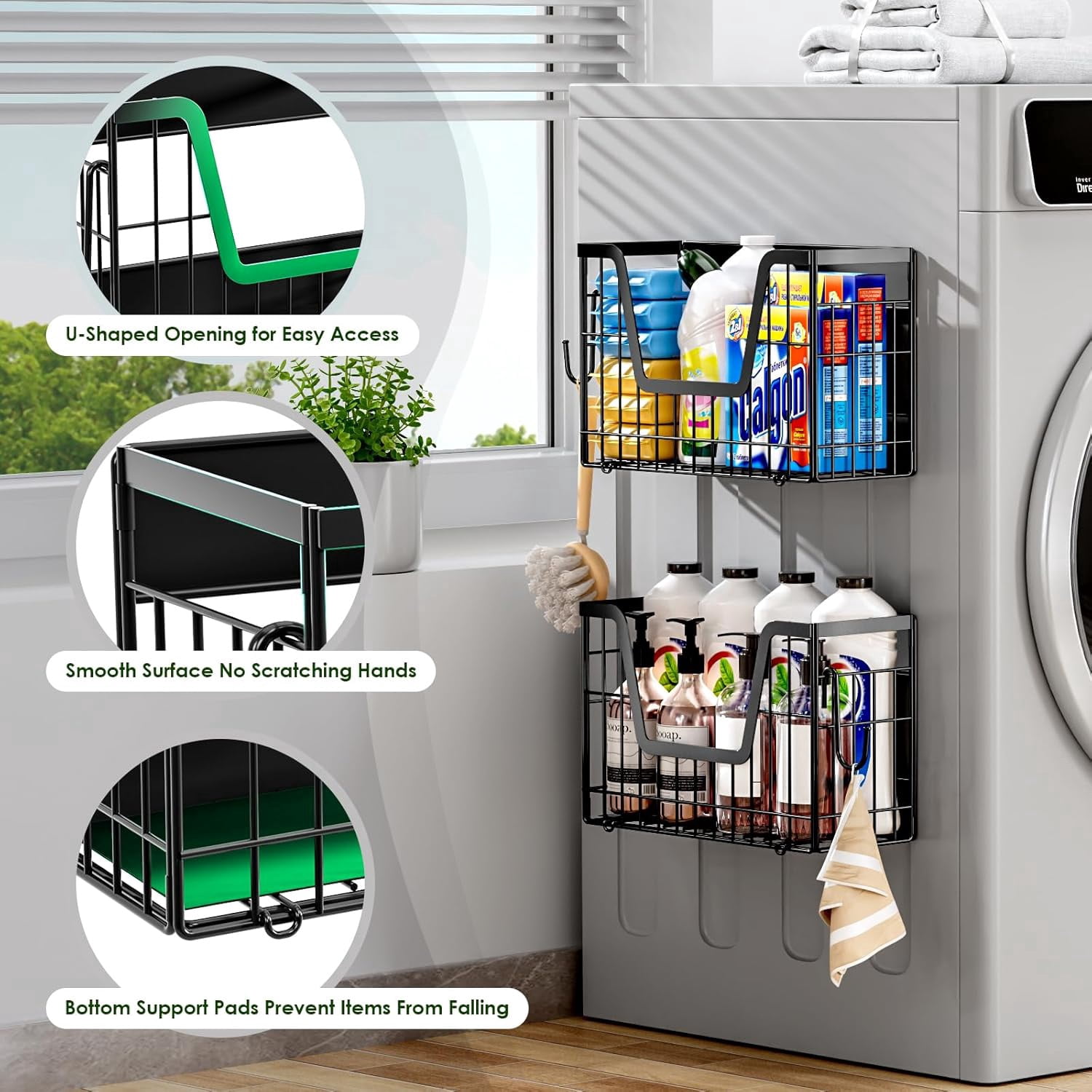 Black Magnetic Shelf for Fridge, Fruit Potato and Onion Storage Bins, Magnetic Spice Rack Shelves for Side of Refrigerator, Fruit Basket Magnetic Fridge Shelf Kitchen Pantry Storage Organizer