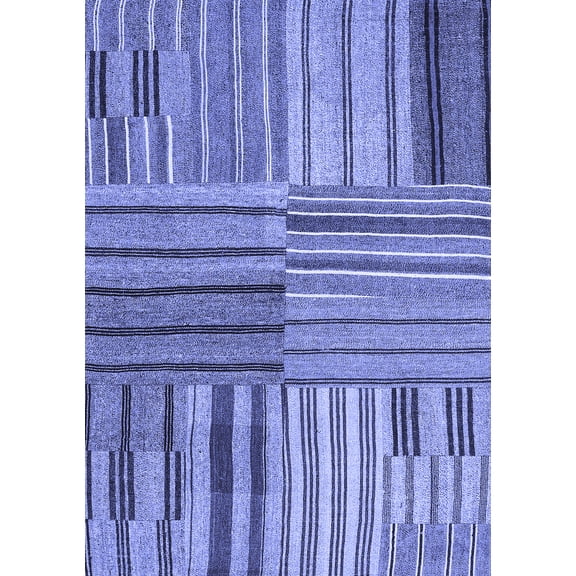 Ahgly Company Indoor Rectangle Abstract Blue Contemporary Area Rugs, 2' x 4'