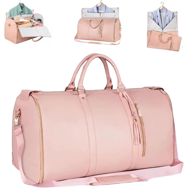 Bolsa de ropa para llevar, bolsa de lona grande de cuero PU para mujer, bolsas de ropa impermeables para viajes con bolsa para zapatos
