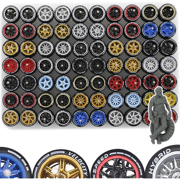 1/64 Wheels Mixed/Random Real RidersPrinted Simulation Wheel Rims Tires Set for 10 Cars 1/64 Scale (01)
