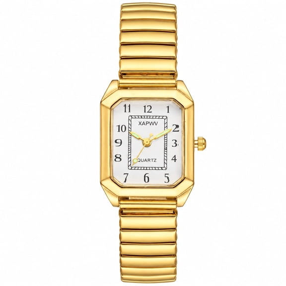 Avaner Women's Elastic Strap Watch: Stainless Steel Stretch Band Arabic Numerals Luminous Hands Buckle-Free Rectangular Octagonal Dial Analog Quartz Wristwatch