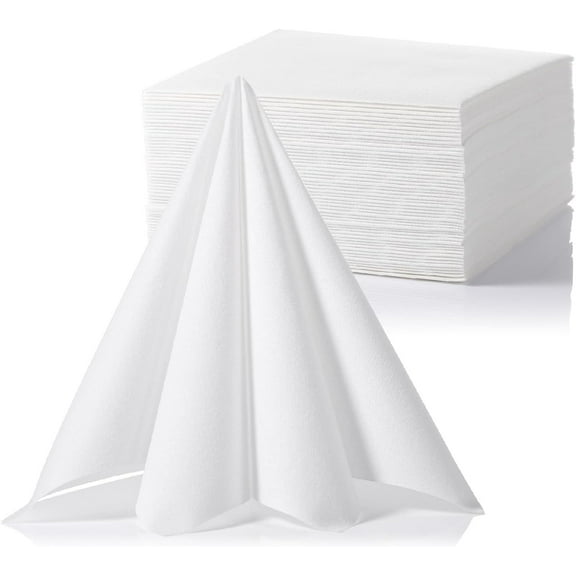 LEKOCH 50 Pcs Premium Disposable White Formal Napkins Airlaid Dinner Napkins Linen Feel Soft White Wedding/Party Napkins