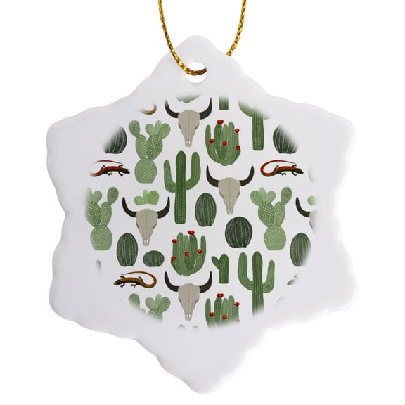 3drose, Southwest Cactus, 3 inch Snowflake Porcelain Ornament