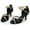 Black, variant on JeashCHAT Women's Satin Sandals Flared Heel Latin Performance Dance Shoes Fashion Open Toe Pump Heel Sandals Party Wedding Shoes (Black)