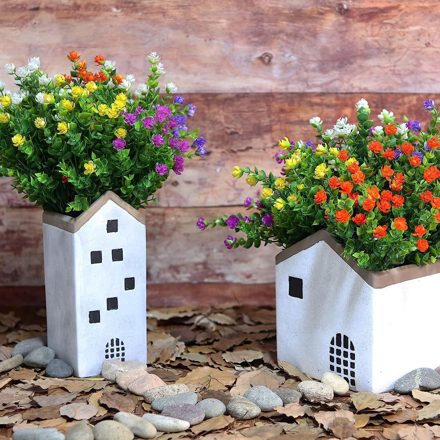 Artificial Fake Flowers, UV Resistant Faux Flowers Arrangement, Fake Plants Greenery Shrubs for Indoor Outdoors, Home Garden Patio, Porch, Hanging Planter, Window Box Farmhouse (12pcs Multi-color 3)