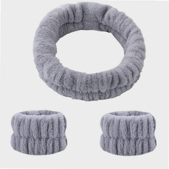 3 Pcs Spa Headband Wrist Washband Set Women Girls Makeup Skincare Headbands WristBands for Washing Face (Gray, One Size)