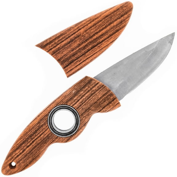 ASR Outdoor 7.5 Inch Drop Point Fixed Blade Knife with Finger Hole with Spin Bearings and Sheath, Brown
