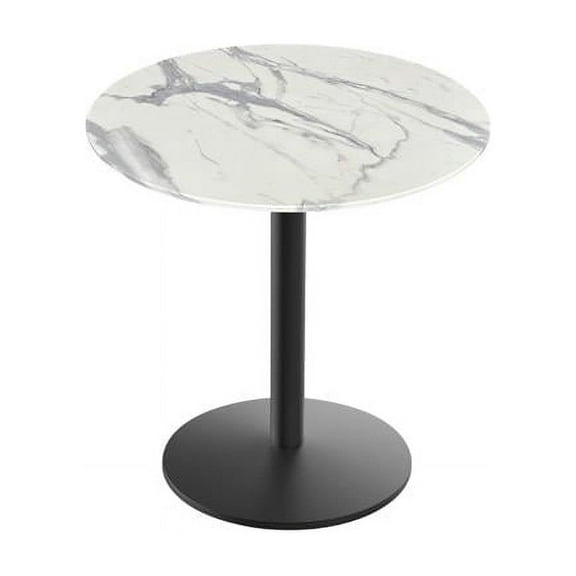 Indoor/Outdoor 30" Tall OD214 Black Table Base with 22" Diameter Foot and 36" Diameter Indoor/Outdoor White Marble Top by the Holland Bar Stool Co.