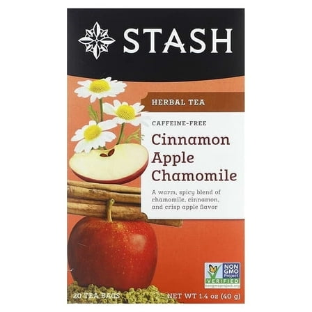 Stash Tea, Herbal Tea, Cinnamon Apple Chamomile, Caffeine Free, 20 Tea Bags, 1.4 oz Pack of 2