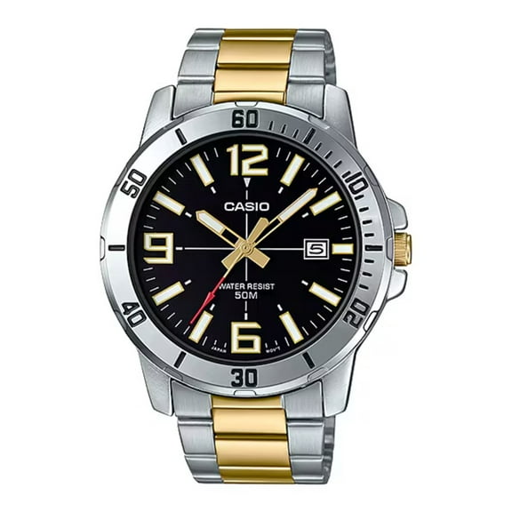 Casio Men’s Two-Tone Stainless Steel Watch with Black Dial - MTP-VD01SG-1BV