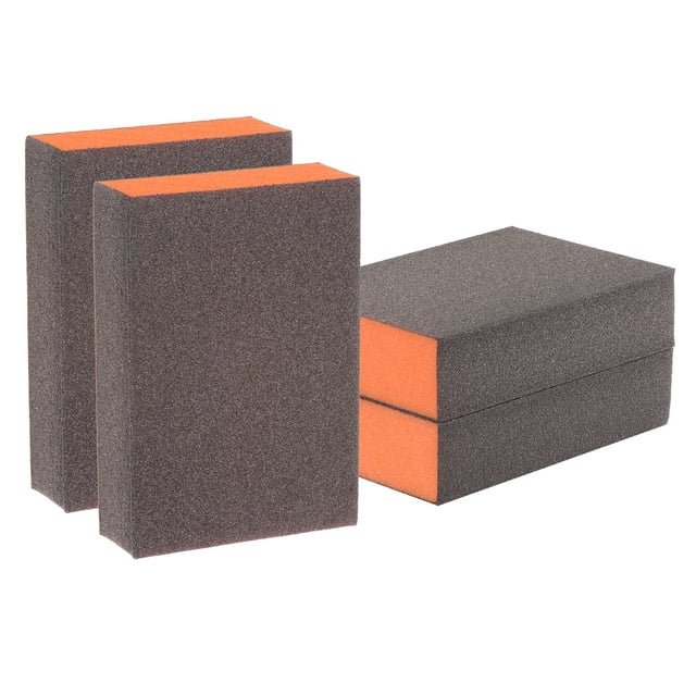 Unique Bargains 4pcs Sanding Sponge Blocks 800-1000 Grits Block 100x70x25mm, Brown&Orange