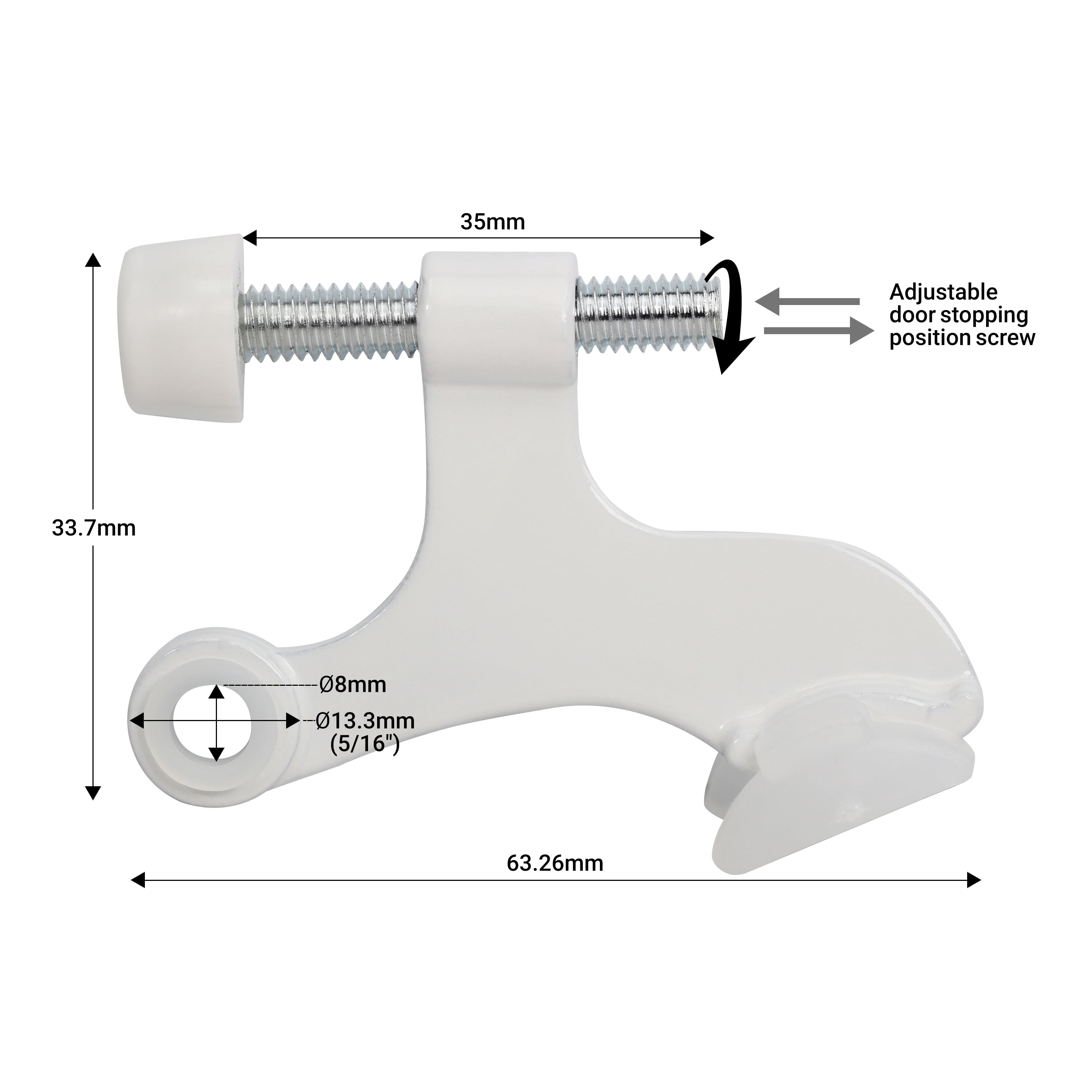 10 Pack Rok Hardware Heavy Duty Hinge Pin Door Stop, White Finish with White Rubber Trims