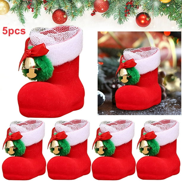 5 Piezas Zapatos Navideños Minibolsa Regalo Nochebuena (XS) Rojo