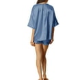 thumbnail image 3 of INSPIRE CHIC Women's Satin Pajama Set Short Sleeves T-Shirt with Shorts 2 Piece Lounge Set with Pockets L Blue, 3 of 5