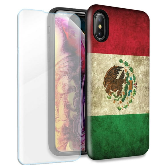 Mundaze Mexico Flag Double Layer Case w/Glass Screen Protector For Apple iPhone XR