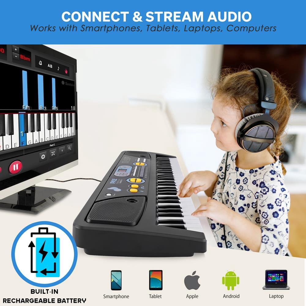 Digital Musical Karaoke Keyboard - Portable Electronic Piano Keyboard with Built-in Rechargeable Battery & Wired Microphone (61 Keys)