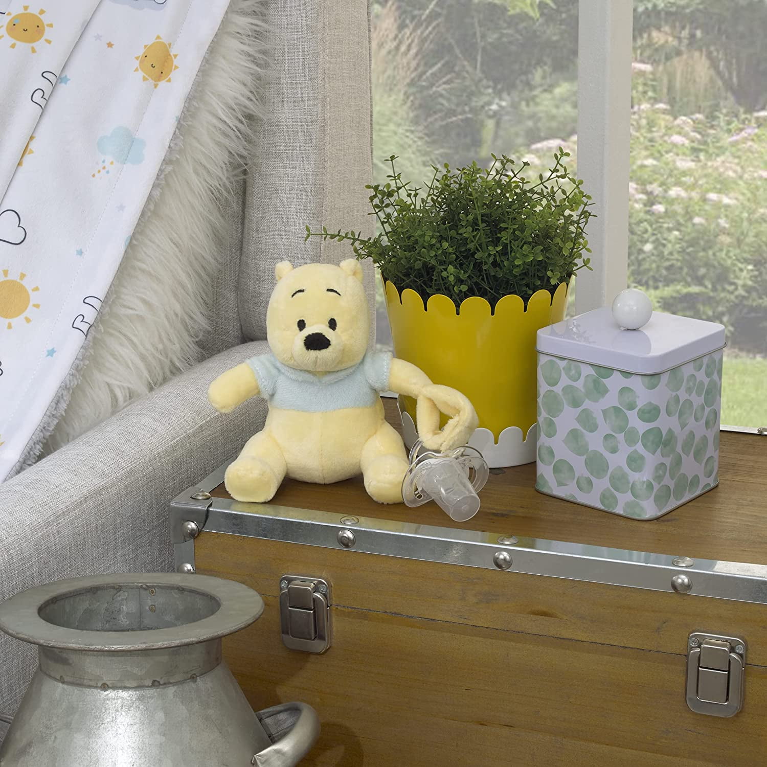 Disney Winnie The Pooh Yellow and Aqua Plush Buddy Pacifier Holder