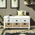 thumbnail image 2 of Rustic Storage Bench With 3 Drawers & 3 Rattan Baskets, Shoe Storage Bench For Entryway, Living Room, Bedroom (White), 2 of 8