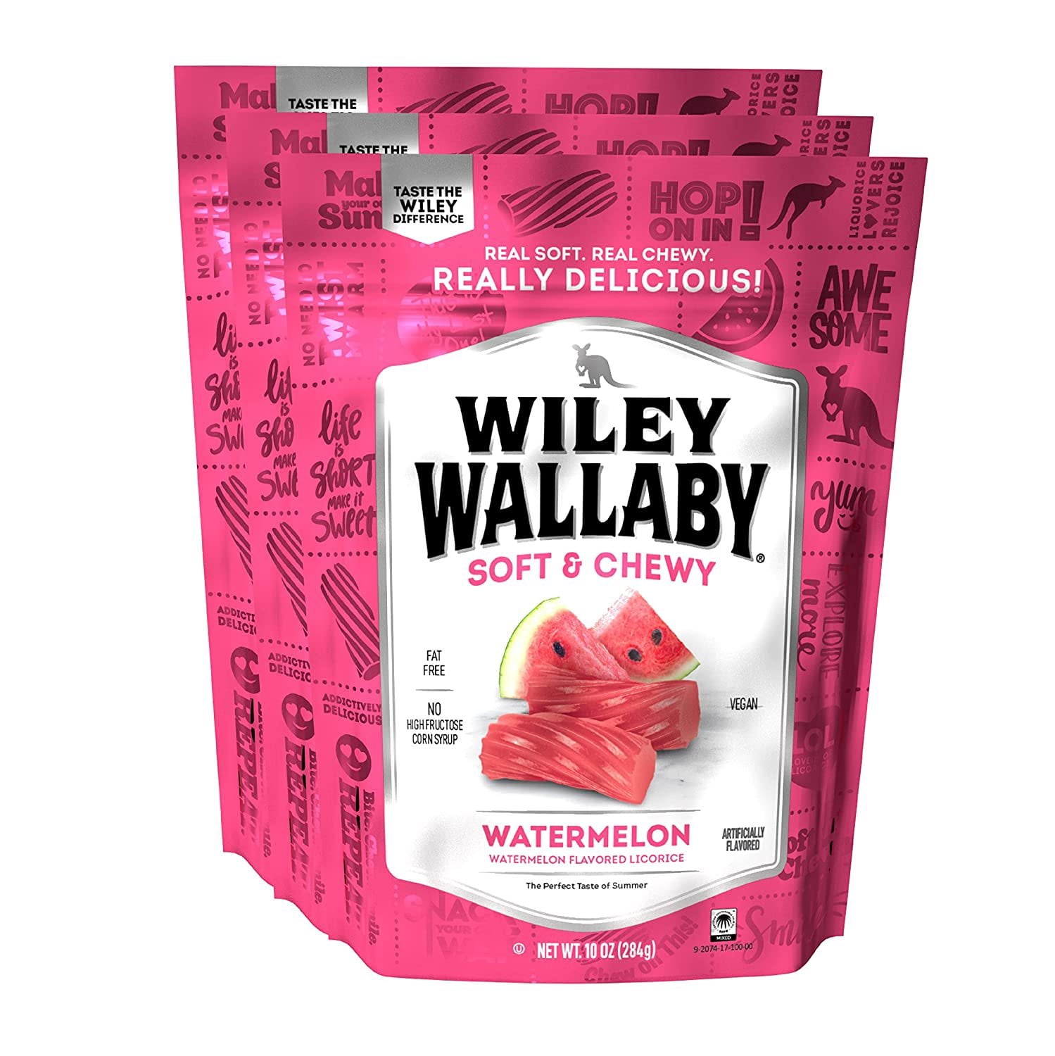 Wiley Wallaby 10 Ounce Watermelon Gourmet Australian Style Soft & Chewy Licorice Candy Twists 3 Pack