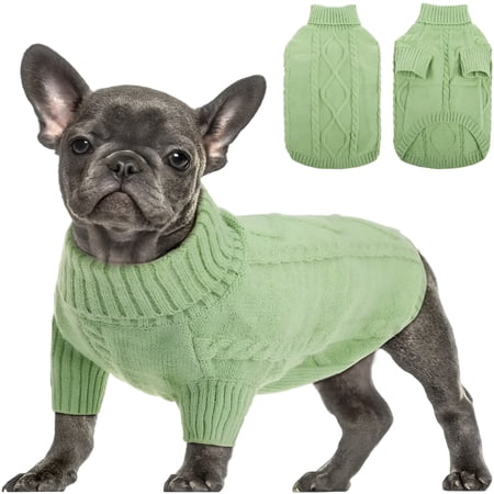 GASTROPOD Small Dog Pullover Sweater Cold Weather Cable Knitwear Classic Turtleneck Thick Warm Clothes for Chihuahua Bulldog Dachshund Pug Yorkie