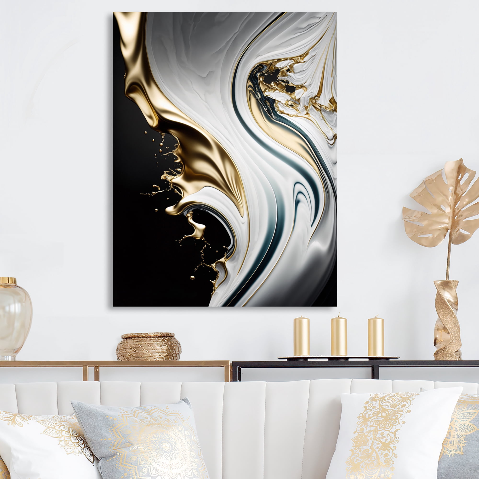 Designart Abstract Geode Marble Waves White I Canvas Wall Art