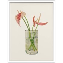 PixonSign Framed Wall Art Print Red Anthurium Flowers in Vase Nature Plants Illustrations Modern Art Modern Group Relax/Calm Multicolor Pastel for Living Room, Bedroom, Office - 12"x16" WHITE